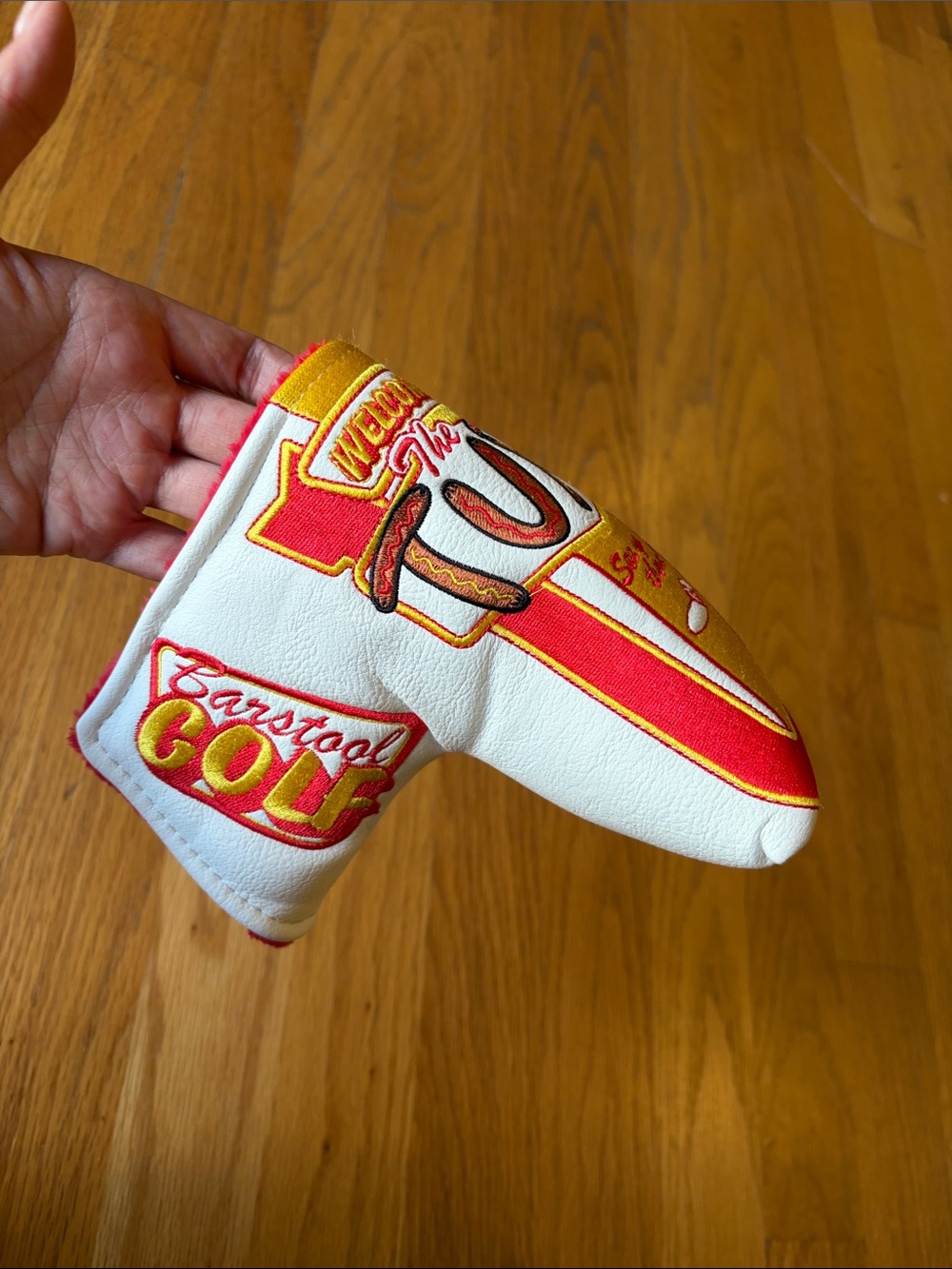 Barstool Golf Headcover in White, Red & Yellow